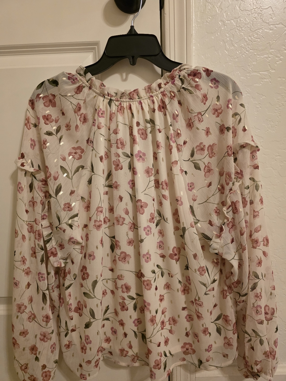 Floral Pink Cream Peasant Blouse - Picture 3 of 5